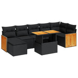 8 Piece Garden Sofa Set with Cushions Black Poly Rattan Acacia - Front View