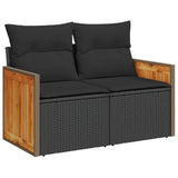 8 Piece Garden Sofa Set with Cushions Black Poly Rattan Acacia - 45-Degree Angle