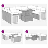 10 Piece Garden Sofa Set with Cushions Grey Poly Rattan Acacia - Extra Image