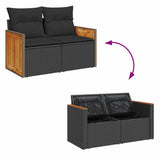 11 Piece Garden Sofa Set with Cushions Black Poly Rattan Acacia - Extra Image