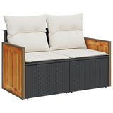 11 Piece Garden Sofa Set with Cushions Black Poly Rattan Acacia - 45-Degree Angle