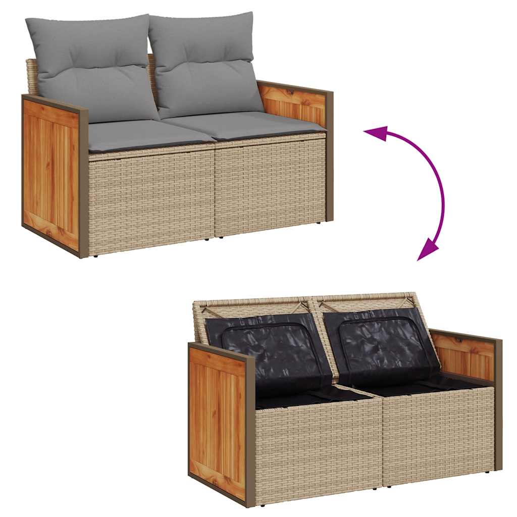 11 Piece Garden Sofa Set with Cushions Beige Poly Rattan Acacia