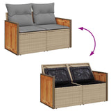 11 Piece Garden Sofa Set with Cushions Beige Poly Rattan Acacia - Extra Image