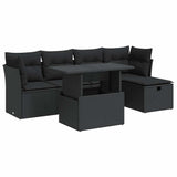 6 Piece Garden Sofa Set with Cushions Black Poly Rattan - Front View