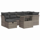 7 Piece Garden Sofa Set with Cushions Grey Poly Rattan - Front View