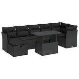 8 Piece Garden Sofa Set with Cushions Black Poly Rattan - Front View