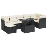 8 Piece Garden Sofa Set with Cushions Black Poly Rattan - Front View
