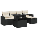 6 Piece Garden Sofa Set with Cushions Black Poly Rattan - Front View