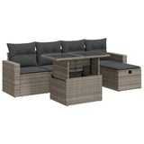 6 Piece Garden Sofa Set with Cushions Grey Poly Rattan - Front View