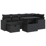 7 Piece Garden Sofa Set with Cushions Black Poly Rattan - Front View