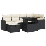 7 Piece Garden Sofa Set with Cushions Black Poly Rattan - Front View
