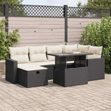 7 Piece Garden Sofa Set with Cushions Black Poly Rattan