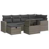 7 Piece Garden Sofa Set with Cushions Grey Poly Rattan - Front View