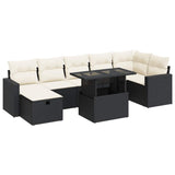 8 Piece Garden Sofa Set with Cushions Black Poly Rattan - Front View