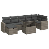 8 Piece Garden Sofa Set with Cushions Grey Poly Rattan - Front View