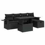 6 Piece Garden Sofa Set with Cushions Black Poly Rattan - Front View