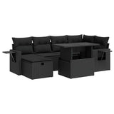 7 Piece Garden Sofa Set with Cushions Black Poly Rattan - Front View