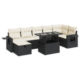 8 Piece Garden Sofa Set with Cushions Black Poly Rattan - Front View
