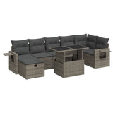 8 Piece Garden Sofa Set with Cushions Grey Poly Rattan - Front View