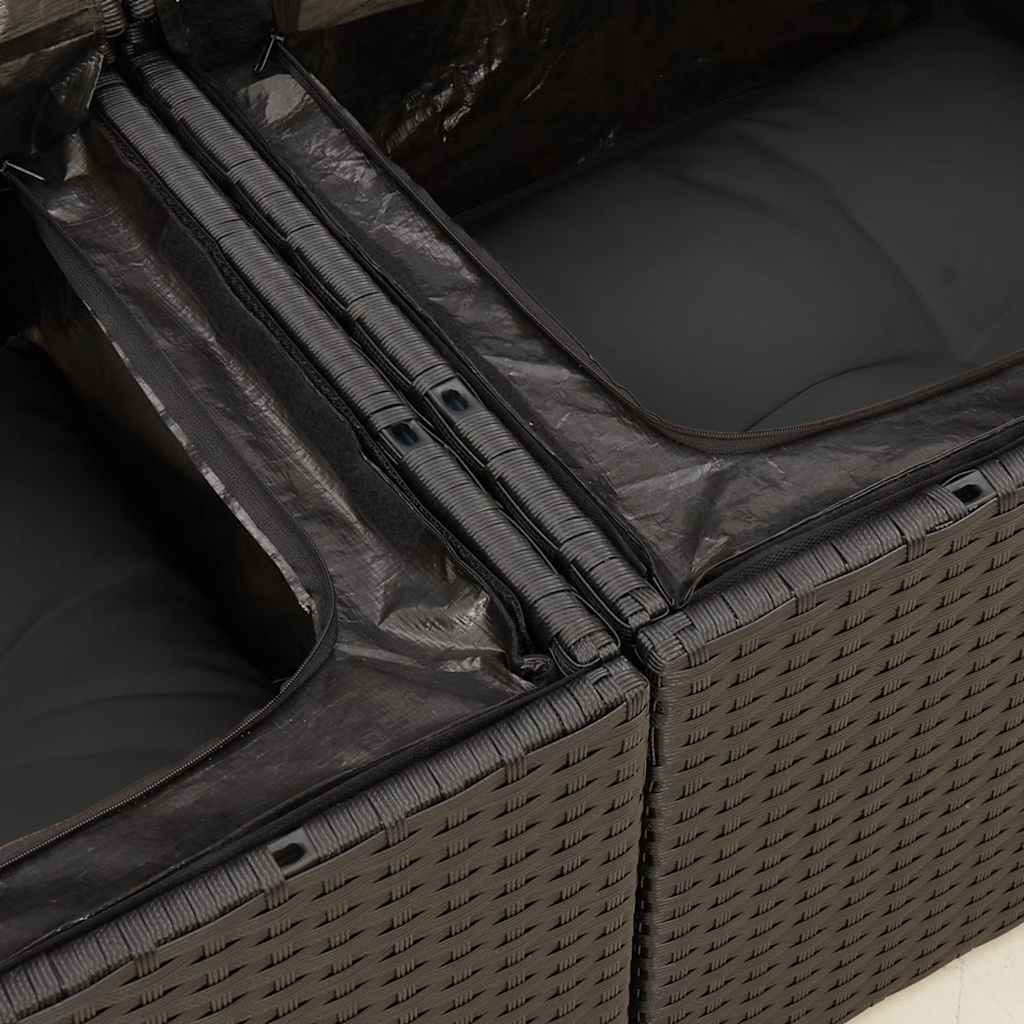 9 Piece Garden Sofa Set with Cushions Black Poly Rattan