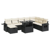 9 Piece Garden Sofa Set with Cushions Black Poly Rattan - Front View