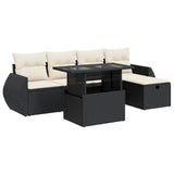 6 Piece Garden Sofa Set with Cushions Black Poly Rattan - Front View