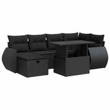 7 Piece Garden Sofa Set with Cushions Black Poly Rattan - Front View