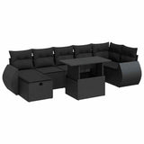 8 Piece Garden Sofa Set with Cushions Black Poly Rattan - Front View