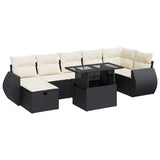 8 Piece Garden Sofa Set with Cushions Black Poly Rattan - Front View