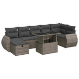 8 Piece Garden Sofa Set with Cushions Grey Poly Rattan - Front View