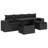 6 Piece Garden Sofa Set with Cushions Black Poly Rattan - Front View