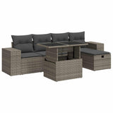 6 Piece Garden Sofa Set with Cushions Grey Poly Rattan - Front View
