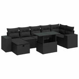 5 Piece Garden Sofa Set with Cushions Black Poly Rattan - Front View