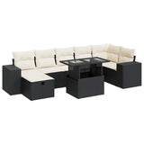 5 Piece Garden Sofa Set with Cushions Black Poly Rattan - Front View