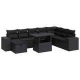 9 Piece Garden Sofa Set with Cushions Black Poly Rattan - Front View