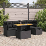 6 Piece Garden Sofa Set with Cushions Black Poly Rattan Acacia