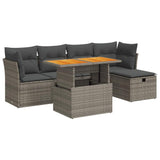 6 Piece Garden Sofa Set with Cushions Grey Poly Rattan Acacia - Front View