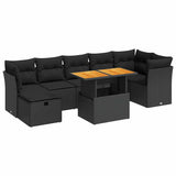 8 Piece Garden Sofa Set with Cushions Black Poly Rattan Acacia - Front View