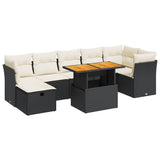 8 Piece Garden Sofa Set with Cushions Black Poly Rattan Acacia - Front View