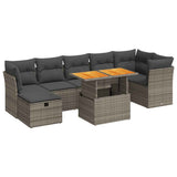 8 Piece Garden Sofa Set with Cushions Grey Poly Rattan Acacia - Front View