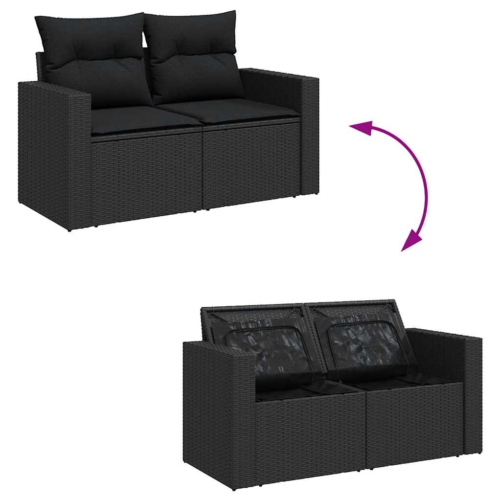 8 Piece Garden Sofa Set with Cushions Black Poly Rattan Acacia
