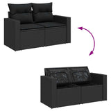 8 Piece Garden Sofa Set with Cushions Black Poly Rattan Acacia - Extra Image