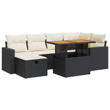 8 Piece Garden Sofa Set with Cushions Black Poly Rattan Acacia - Front View