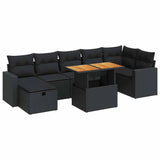 5 Piece Garden Sofa Set with Cushions Black Poly Rattan Acacia - Front View
