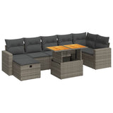 5 Piece Garden Sofa Set with Cushions Grey Poly Rattan Acacia - Front View