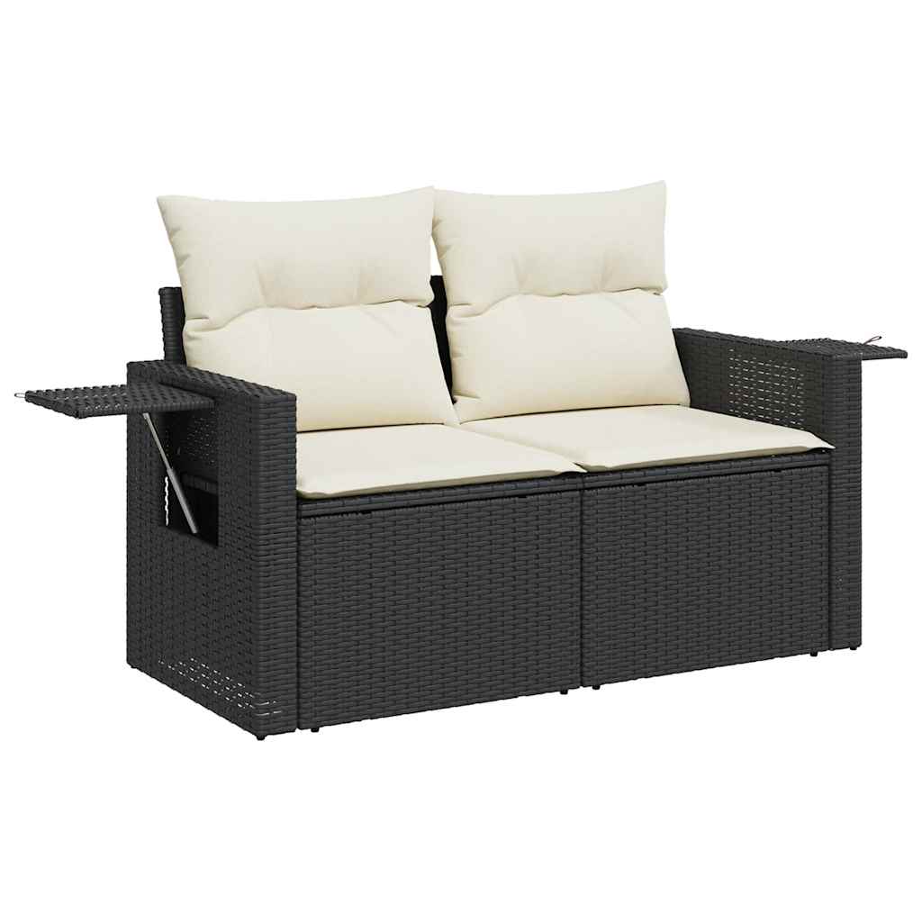 6 Piece Garden Sofa Set with Cushions Black Poly Rattan Acacia