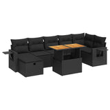 5 Piece Garden Sofa Set with Cushions Black Poly Rattan Acacia - Front View