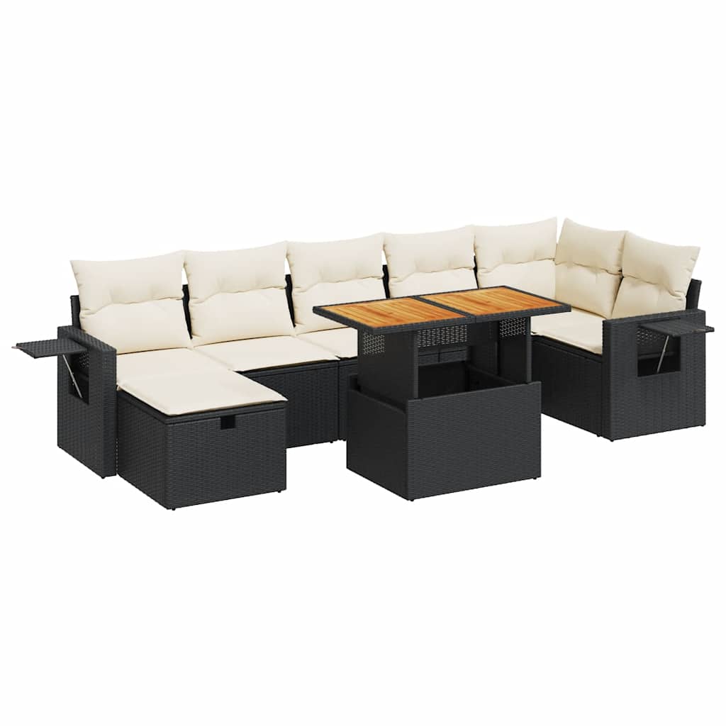 5 Piece Garden Sofa Set with Cushions Black Poly Rattan Acacia