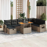 9 Piece Garden Sofa Set with Cushions Grey Poly Rattan Acacia