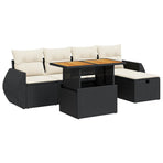 6 Piece Garden Sofa Set with Cushions Black Poly Rattan Acacia